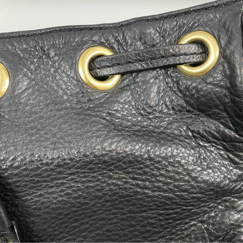 Michael Kors Black Leather Shoulder Bag with Gold Accents Gold MK Charm Studs - Picture 3 of 16